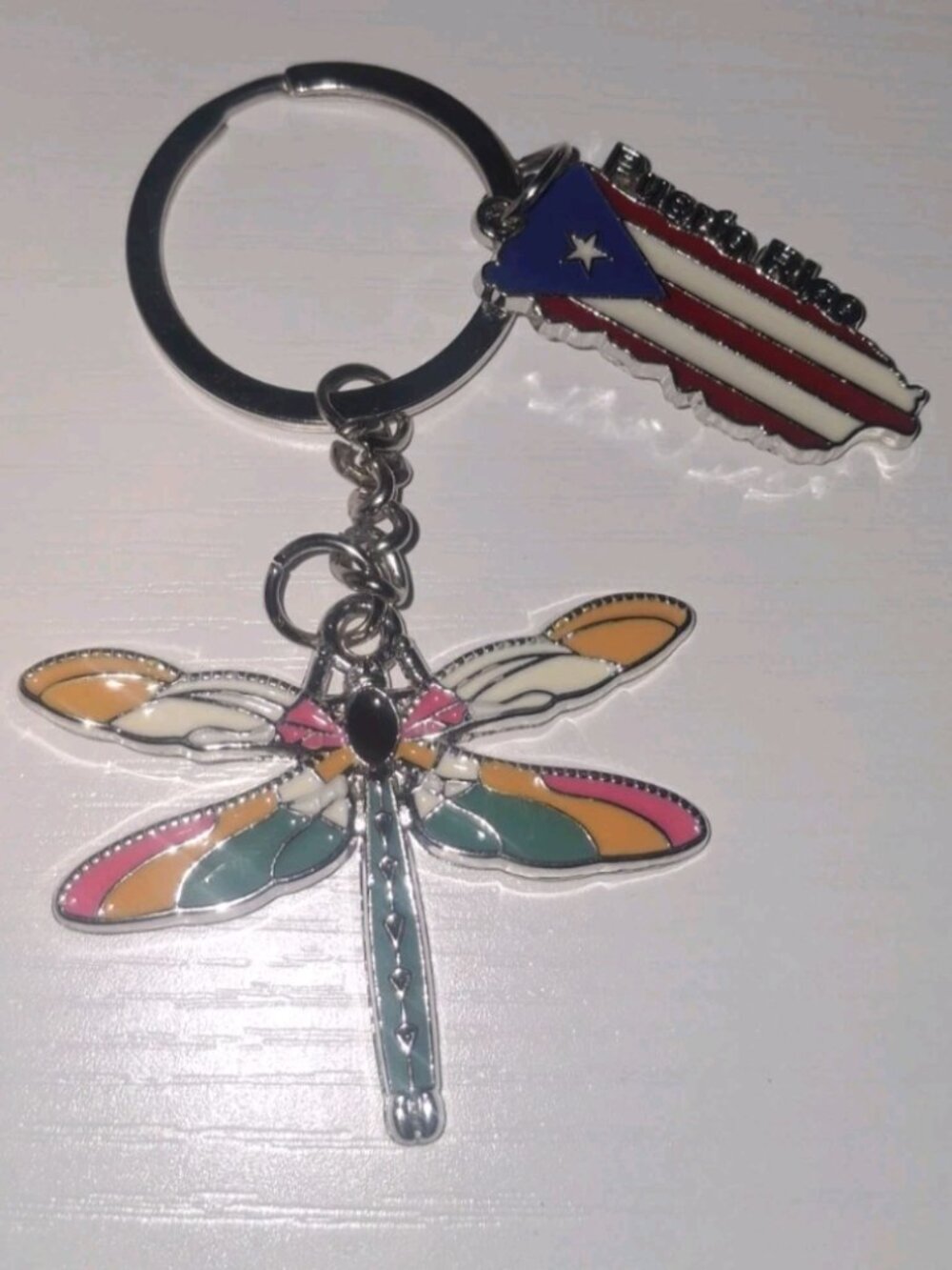 Puerto Rico Flag Keychain Dragonfly Charm Multicolor Key Ring New No Packaging